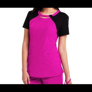 Careisma Medical Keyhole Neck Scrub Top Pink Black Small